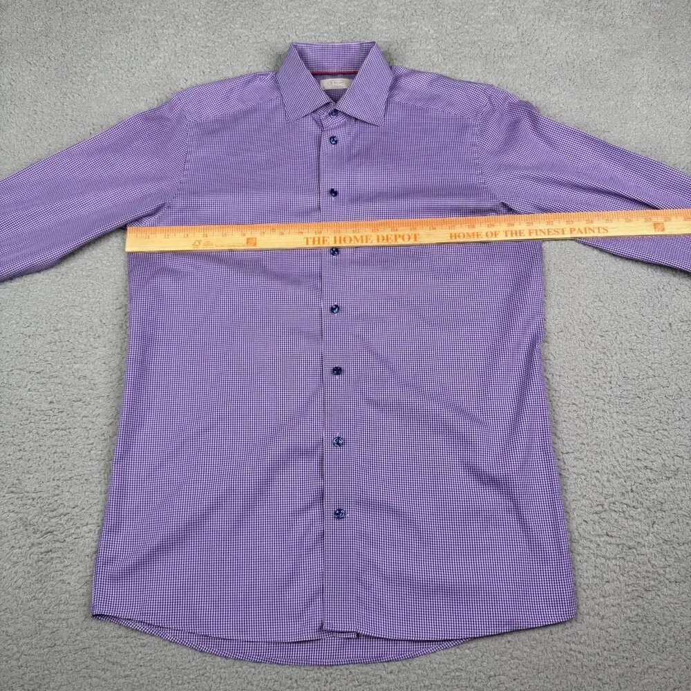 Eton Shirt Men 40 15 3/4 Purple Gingham Check Contemporary Long Sleeve Button Up